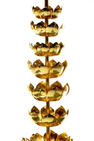  Feldman Lighting Co Pair of Hollywood Regency Tall Brass Lotus Lamps by Feldman Lighting circa 1960s