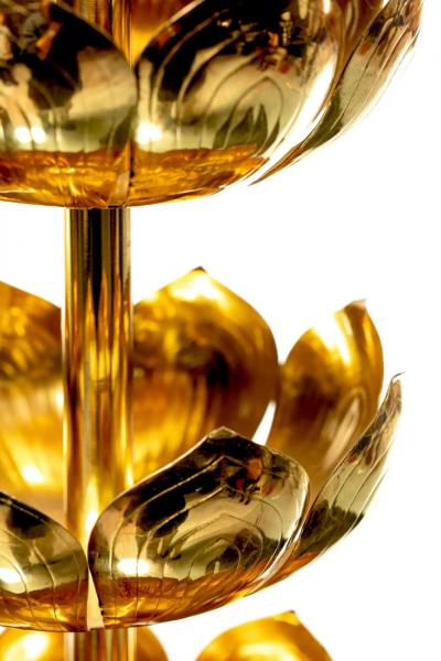  Feldman Lighting Co Pair of Hollywood Regency Tall Brass Lotus Lamps by Feldman Lighting circa 1960s