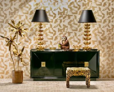  Feldman Lighting Co Pair of Hollywood Regency Tall Brass Lotus Lamps by Feldman Lighting circa 1960s