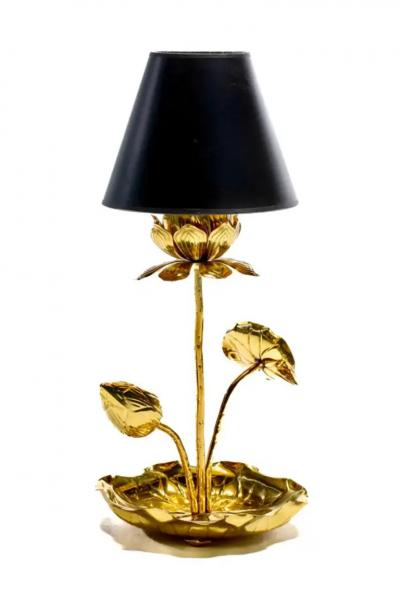  Feldman Lighting Co Petite Hollywood Regency Lotus Flower Lamp in Polished Brass by Feldman c 1960