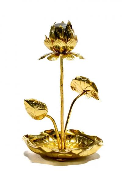  Feldman Lighting Co Petite Hollywood Regency Lotus Flower Lamp in Polished Brass by Feldman c 1960