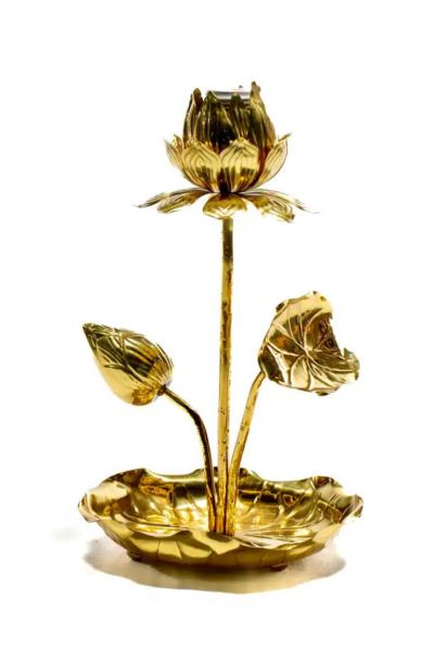  Feldman Lighting Co Petite Hollywood Regency Lotus Flower Lamp in Polished Brass by Feldman c 1960