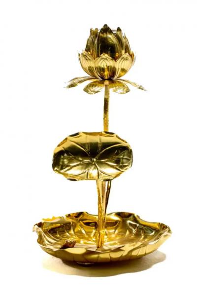  Feldman Lighting Co Petite Hollywood Regency Lotus Flower Lamp in Polished Brass by Feldman c 1960