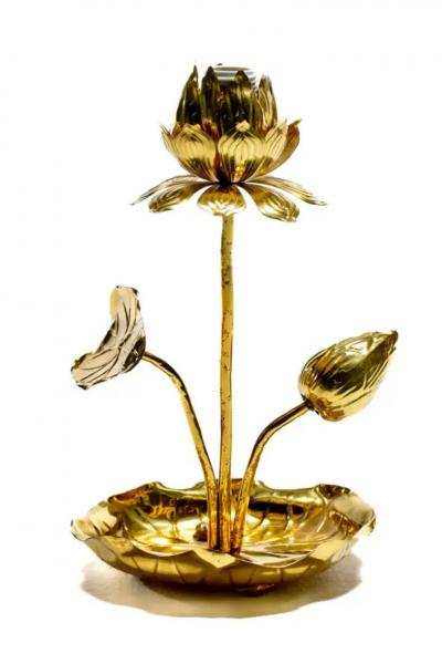  Feldman Lighting Co Petite Hollywood Regency Lotus Flower Lamp in Polished Brass by Feldman c 1960