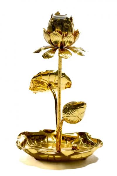 Feldman Lighting Co Petite Hollywood Regency Lotus Flower Lamp in Polished Brass by Feldman c 1960