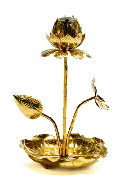  Feldman Lighting Co Petite Hollywood Regency Lotus Flower Lamp in Polished Brass by Feldman c 1960