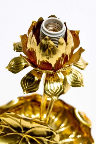  Feldman Lighting Co Petite Hollywood Regency Lotus Flower Lamp in Polished Brass by Feldman c 1960