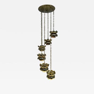  Feldman Lighting Co Six Light Feldman Brass Lotus Chandelier