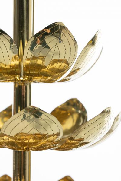  Feldman Lighting Co Tall Brass Feldman Lighting Lamp with Lotus Flower Layered Detail c 1955