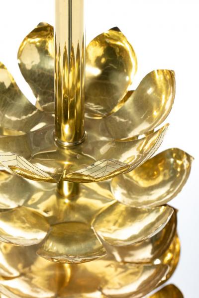 Feldman Lighting Co Tall Brass Feldman Lighting Lamp with Lotus Flower Layered Detail c 1955