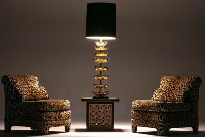  Feldman Lighting Co Tall Brass Feldman Lighting Lamp with Lotus Flower Layered Detail c 1955
