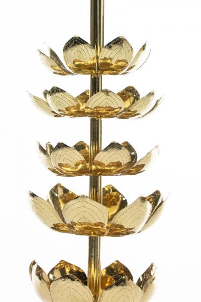  Feldman Lighting Co Tall Brass Feldman Lighting Lamp with Lotus Flower Layered Detail c 1955