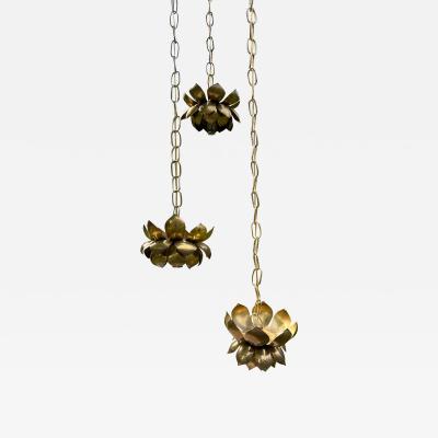  Feldman Lighting Co Wonderful Feldman 3 Light Brass Lotus Flower Pendant Chandelier Light Midcentury
