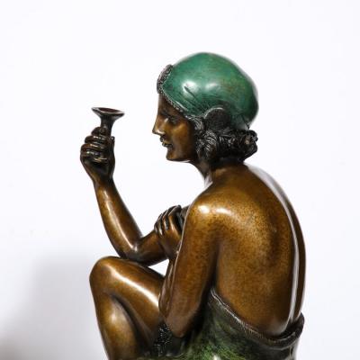  Ferdinando De Luca Art Deco Bronze Copper Sculptures of Seated Flappers by Ferdinando De Luca