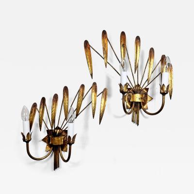  Ferro Art Stunning Pair of Ferro Art Gold Leaf Wall Lights