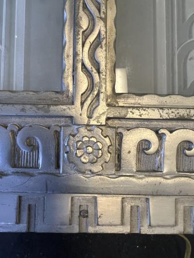  Ferro Brandt RARE AUTHENTIC ART DECO NICKELED BRONZE CARVED GLASS SCONCES BY FERROBRANDT