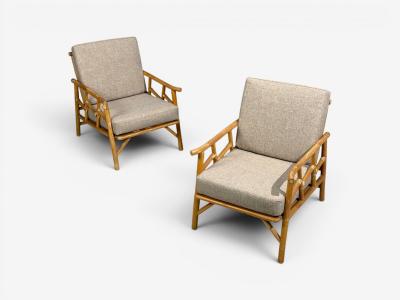  Ficks Reed Ficks Reed Lounge Chairs Bamboo Cane Beige Tweed USA 1950s