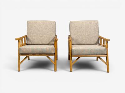  Ficks Reed Ficks Reed Lounge Chairs Bamboo Cane Beige Tweed USA 1950s