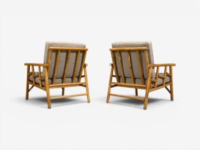  Ficks Reed Ficks Reed Lounge Chairs Bamboo Cane Beige Tweed USA 1950s