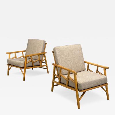  Ficks Reed Ficks Reed Lounge Chairs Bamboo Cane Beige Tweed USA 1950s