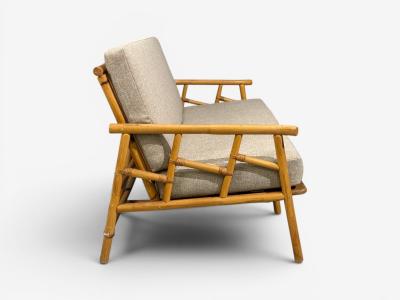  Ficks Reed Ficks Reed Three Seater Sofa Bamboo Cane Beige Tweed USA 1950s