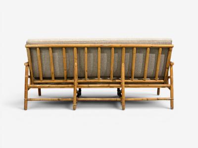  Ficks Reed Ficks Reed Three Seater Sofa Bamboo Cane Beige Tweed USA 1950s