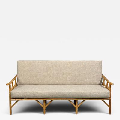  Ficks Reed Ficks Reed Three Seater Sofa Bamboo Cane Beige Tweed USA 1950s