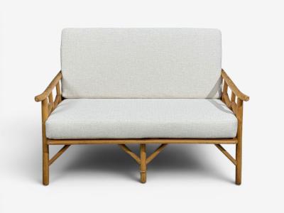  Ficks Reed Ficks Reed Two Seater Sofa Bamboo Cane White Fabric USA 1950s