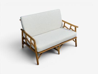  Ficks Reed Ficks Reed Two Seater Sofa Bamboo Cane White Fabric USA 1950s