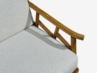  Ficks Reed Ficks Reed Two Seater Sofa Bamboo Cane White Fabric USA 1950s