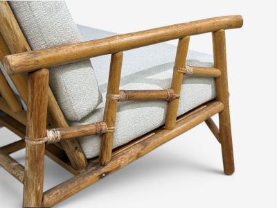  Ficks Reed Ficks Reed Two Seater Sofa Bamboo Cane White Fabric USA 1950s