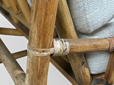  Ficks Reed Ficks Reed Two Seater Sofa Bamboo Cane White Fabric USA 1950s
