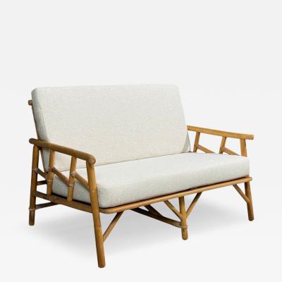  Ficks Reed Ficks Reed Two Seater Sofa Bamboo Cane White Fabric USA 1950s