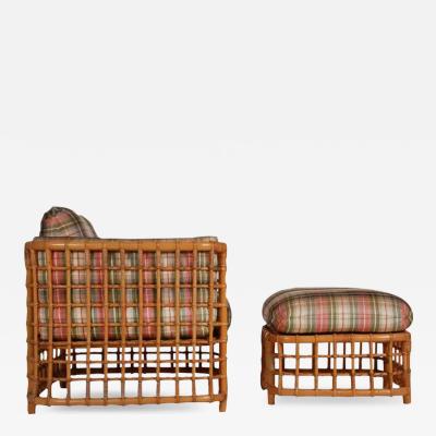  Ficks Reed Mid Century Modern Rattan Cube Lounge Chair with Foot Stool by Willow Reed