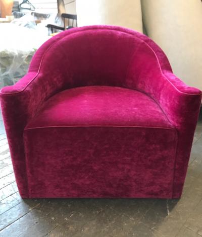  Flavor Custom Design Pair of Flavor Custom Design Swivel Lounge Chairs in Mohair