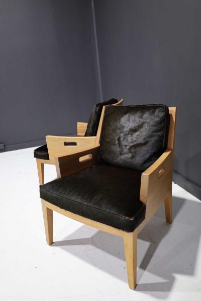  Flexform Flexform Betty Chair with Soild Wood Frame and Hair on Hide Cushions