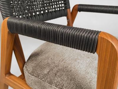  Flexform Flexform Ortigia Armchairs in Hand Woven Black Leather Cord over Solid Walnut