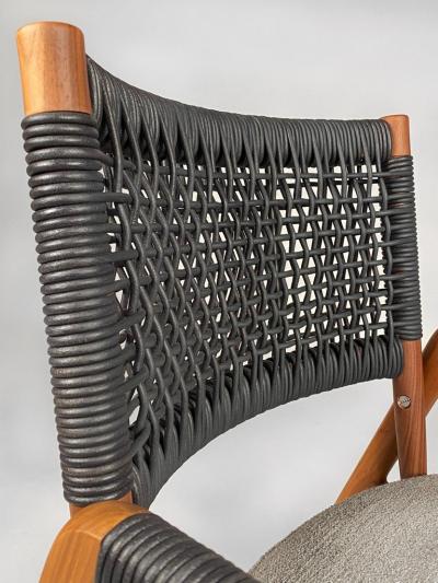  Flexform Flexform Ortigia Armchairs in Hand Woven Black Leather Cord over Solid Walnut