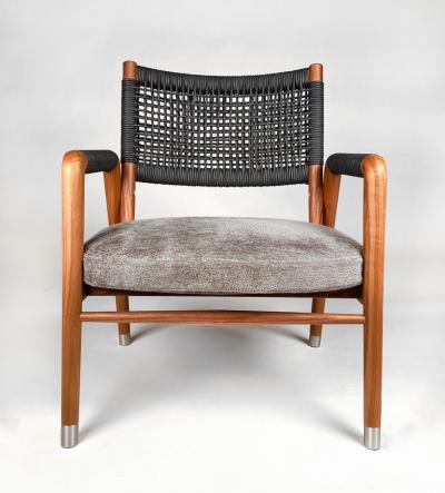  Flexform Flexform Ortigia Armchairs in Hand Woven Black Leather Cord over Solid Walnut