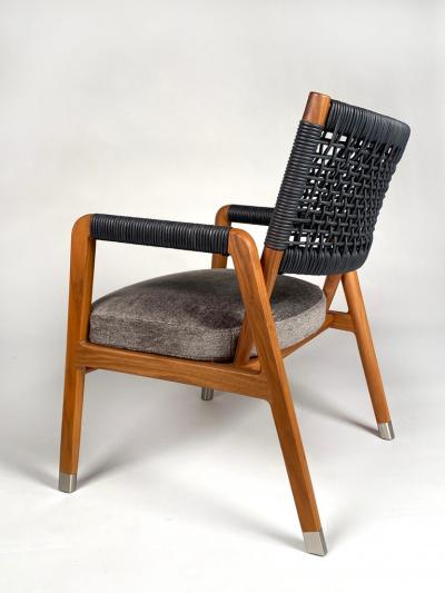  Flexform Flexform Ortigia Armchairs in Hand Woven Black Leather Cord over Solid Walnut