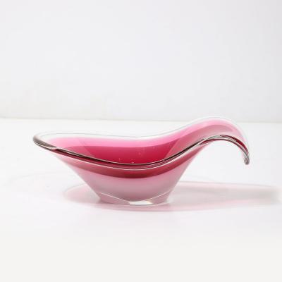  Flygfors Glass Mid Century Swedish Art Glass Centerpiece Ruby White Bowl by Flygsfors Coquill