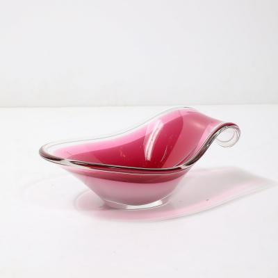  Flygfors Glass Mid Century Swedish Art Glass Centerpiece Ruby White Bowl by Flygsfors Coquill