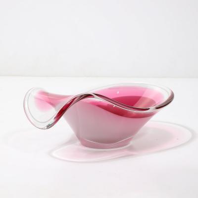  Flygfors Glass Mid Century Swedish Art Glass Centerpiece Ruby White Bowl by Flygsfors Coquill