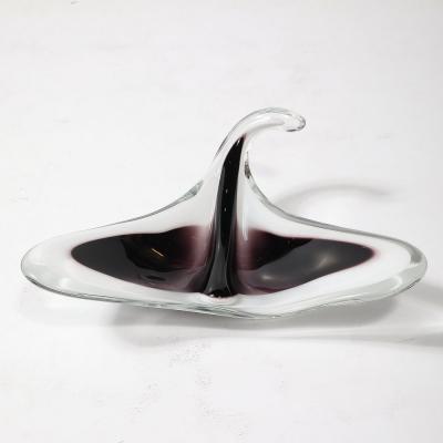  Flygsfors Coquill Mid Century Amethyst White Organic Glass Bowl signed Flygsfors and Coquile