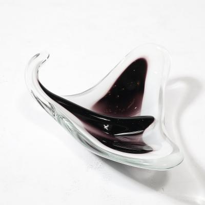  Flygsfors Coquill Mid Century Amethyst White Organic Glass Bowl signed Flygsfors and Coquile