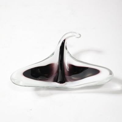  Flygsfors Coquill Mid Century Amethyst White Organic Glass Bowl signed Flygsfors and Coquile