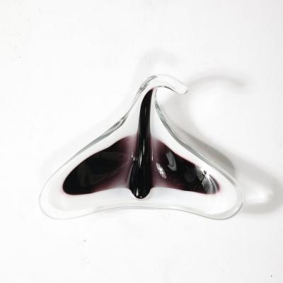  Flygsfors Coquill Mid Century Amethyst White Organic Glass Bowl signed Flygsfors and Coquile