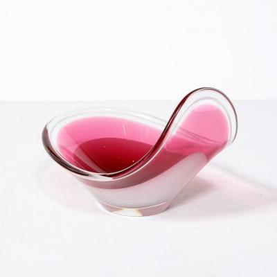 Flygsfors Coquill Mid Century Swedish Art Glass Centerpiece Ruby White Bowl by Flygsfors Coquill
