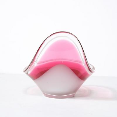  Flygsfors Coquill Mid Century Swedish Art Glass Centerpiece Ruby White Bowl by Flygsfors Coquill