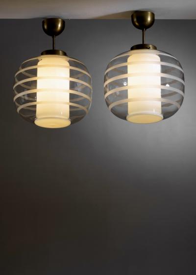  Flygsfors Pair of striped glass pendants